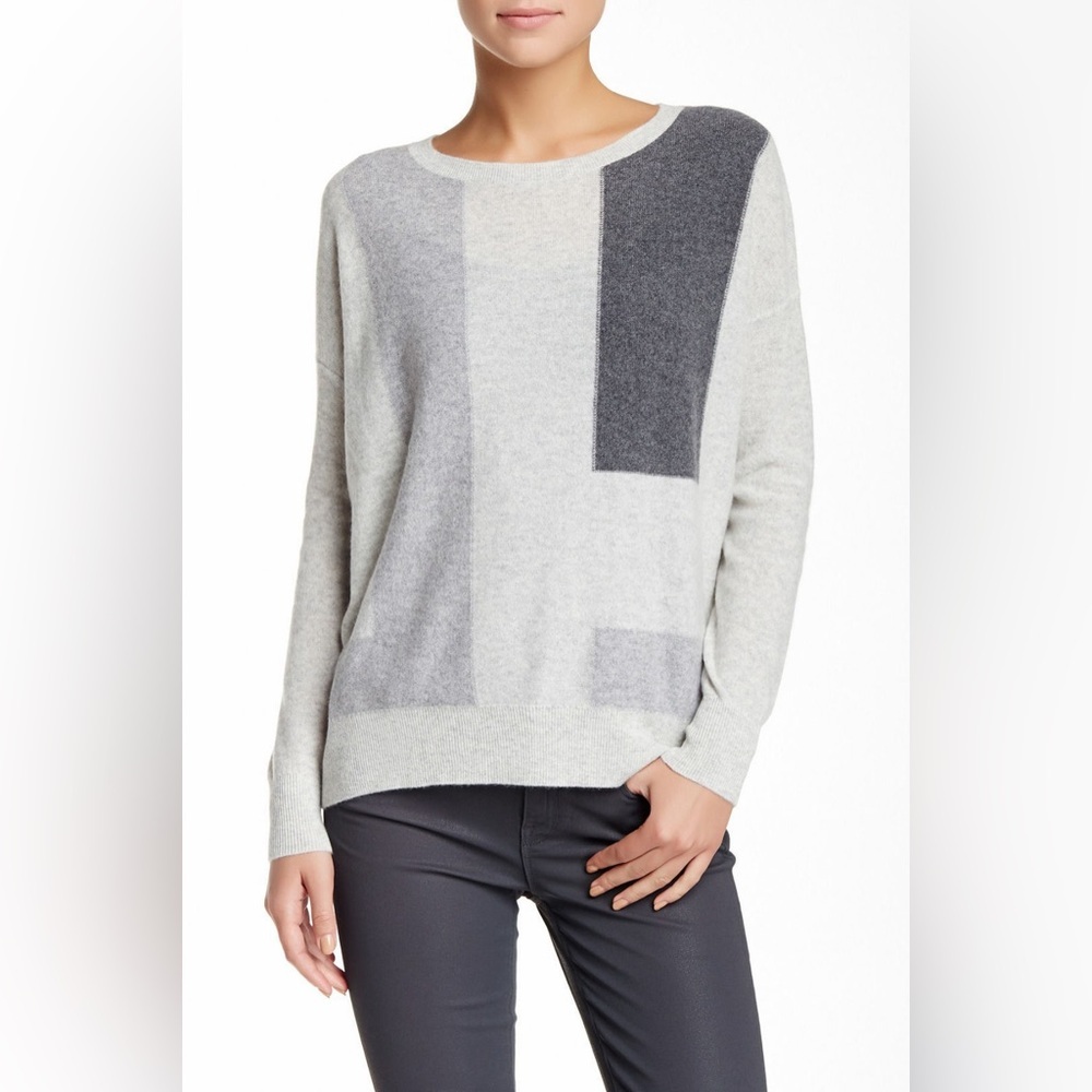Vince Cashmere Colorblock Sweater Cream & Gray